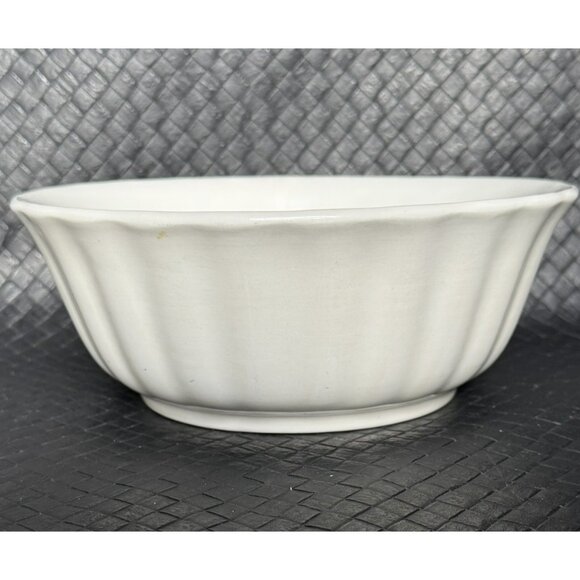 White Ironstone Bowl Late 1800s Victorian Era Fluted Edge Knowles Taylor 9 Inch - Picture 2 of 10